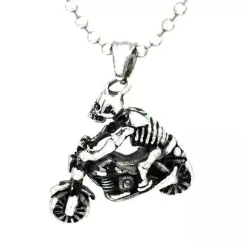 Модное мужское ожерелье из нержавеющей стали с подвеской в виде черепа в стиле панк-готика и мотоцикла