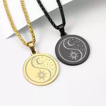 Модное мужское ожерелье Moon Sun, модная круглая подвеска из нержавеющей стали Tai Chi чёрный