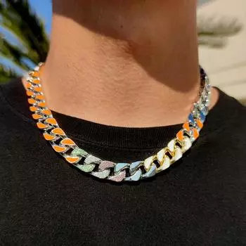 Модное мужское ожерелье с цветными бриллиантами в стиле кубинской цепи, дизайн в стиле хип-хоп, ожерелье из титановой стали