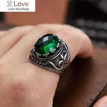 Модное мужское женское кольцо с большим зеленым камнем Cz в винтажном дворцовом стиле с узором из нержавеющей стали, панк-готическое ювелирное украшение, аксессуары 8 золотой