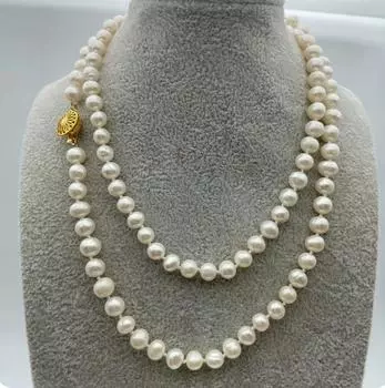 Модное натуральное белое жемчужное ожерелье 7-8 мм 32 дюйма