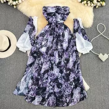 Модное нежное ветровое шифоновое платье для отдыха на берегу моря, тонкое шифоновое платье с открытой спиной и без рукавов с принтом на талии