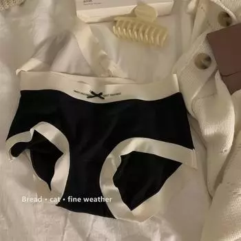 Модное нижнее белье без следов для девочек, нитки из чистого хлопка, удобные и дышащие студенческие треугольные брюки со средней талией для женщин XL чёрный