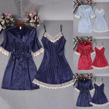 Модное нижнее белье женское кружевное камзол ночная рубашка ночная рубашка костюм комплект нижнего белья L синий
