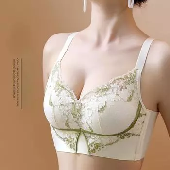 модное нижнее белье женское кружевное сбоку закрытое, маленькая грудь собрана и показала большую верхнюю поддержку, антипровисающий регулирующий бюстгальтер крышка 75A