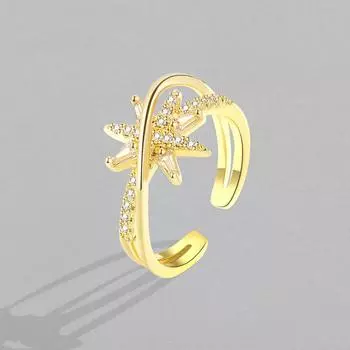 Модное новое персонализированное кольцо-талисман в виде восьмиконечной звезды с регулируемым размером для женщин Opening adjustable золотой