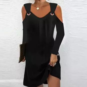 Модное новое женское повседневное платье без бретелек с длинным рукавом L чёрный