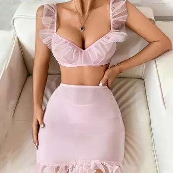 Модное новое женское сексуальное удобное прозрачное сетчатое платье на бедрах, платье «рыбий хвост», милый комплект из трех предметов для девочек, Onlyfans S