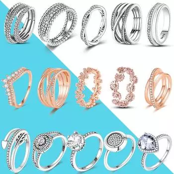Модное обручальное кольцо на палец из серебра 925 пробы, женские штабелируемые кольца, подарок на годовщину, искрящийся циркон с паве 6