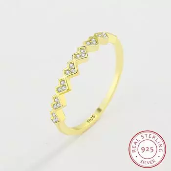 Модное очаровательное кольцо золотого цвета из натурального стерлингового серебра 925 пробы, кольцо на палец для женщин, простой дизайн, изысканные гипоаллергенные прозрачные ювелирные изделия с цирконом 6 золотой