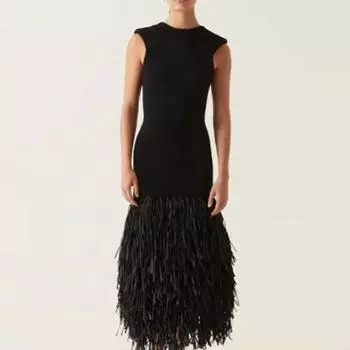 Модное однотонное длинное платье с кисточками для женщин, шикарное женское облегающее платье без рукавов и спинки, летнее модное женское платье S чёрный