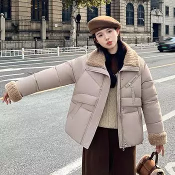 Модное однотонное хлопковое утепленное пальто с воротником-стойкой, теплая одежда для женщин M хаки