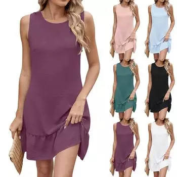 Модное однотонное платье без рукавов с круглым вырезом и шнуровкой для женщин L чёрный