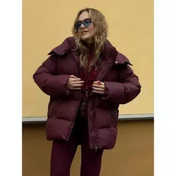 Модное однотонное теплое стеганое пальто с длинным рукавом, элегантная хлопковая куртка с капюшоном на молнии, новые зимние женские пуховики для поездок на работу S вино красного