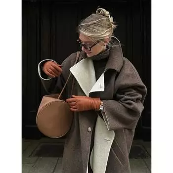 Модное однотонное женское шерстяное пальто большого размера с элегантными лацканами и длинными рукавами, однобортные куртки, осенняя женская верхняя одежда для улицы S коричневый