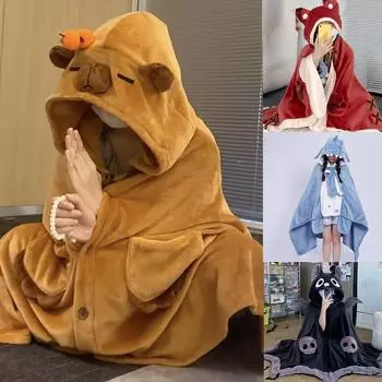 Модное офисное одеяло для сна, кондиционер, плюшевая коричневая накидка с рисунком лисы на Хэллоуин для женщин, шаль, домашнее пончо с капюшоном Free size красный
