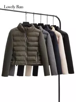 Модное осенне-зимнее пуховое пальто, женские тонкие короткие парки на молнии с воротником-стойкой, женская теплая куртка с длинными рукавами, уличная одежда XS чёрный