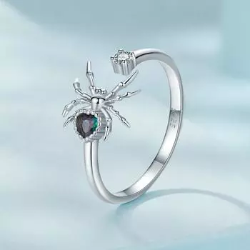 Модное открытое кольцо-паук, регулируемое кольцо из стерлингового серебра S925 с кубическим цирконием серебряный