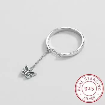 Модное открытое регулируемое кольцо с бабочкой и бахромой для женщин, натуральное серебро S925, ювелирные изделия на день святого Валентина, рождественский подарок Resizable серебряный