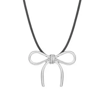 Модное ожерелье-бантик серебряного цвета, цепочка на ключицу для женщин, элегантное винтажное колье-чокер с милым бантом, ювелирные изделия для вечеринок, подарки чёрный