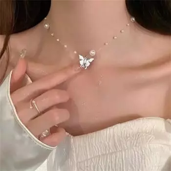 Модное ожерелье-цепочка с жемчугом и бабочкой, женское дизайнерское ожерелье для пожилых людей, индивидуальное ожерелье, модные вечерние ювелирные изделия, подарок