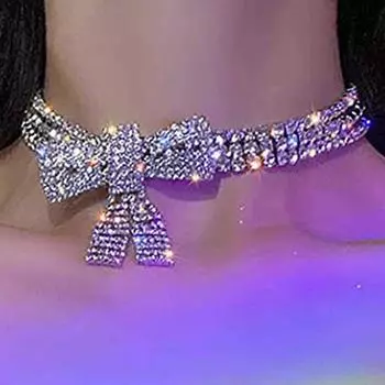 Модное ожерелье-чокер со стразами и бантом для женщин, свадебные аксессуары, панк-готический хрустальный воротник, колье, ювелирное изделие, подарок серебряный