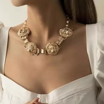 Модное ожерелье-чокер в стиле хип-хоп с преувеличенными головами льва, металлическое подвесное ожерелье, женское уличное ювелирное изделие в уличном стиле, вечерние