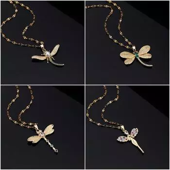 Модное ожерелье для женщин, простая циркониевая стрекоза, подвеска на шею, изысканная нишевая ключичная цепочка 18K