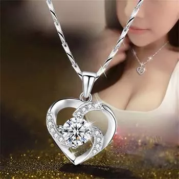Модное ожерелье Eternal Lady Crystal Clavicle Chain Heart с подвеской из серебра 925 пробы с позолотой и бриллиантами и сапфирами, подарок на день рождения 48.5cm