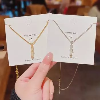 Модное ожерелье из бамбука, титана и стали с камнем кошачий глаз – элитная, роскошная цепочка на ключицу для женщин X074 model золотой