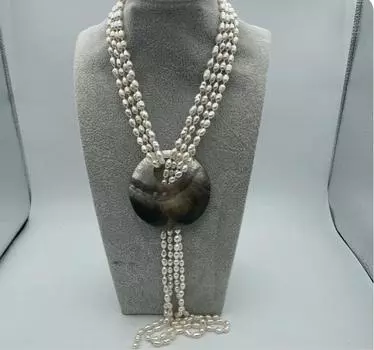 Модное ожерелье из белого культивированного жемчуга 6-7 мм с подвеской в виде ракушки 50 дюймов