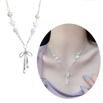 Модное ожерелье из бисера с регулируемой цепочкой, симпатичный кулон-бантик, цепочка на шею, ювелирные изделия для повседневной носки, свиданий, вечеринок 3