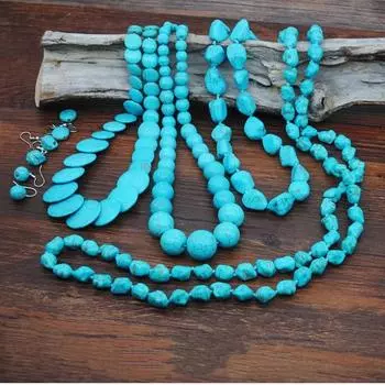 Модное ожерелье из бусин, бирюзовая цепочка на ключицу, женское ретро-ожерелье в стиле бохо для отпуска