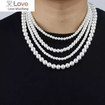 Модное ожерелье из искусственного жемчуга, мужское темпераментное простое ожерелье ручной работы из бисера для женщин, ювелирное изделие, подарок 60cm