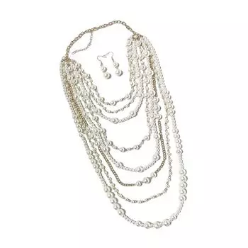 Модное ожерелье из искусственного жемчуга, ожерелье на длинной цепочке и набор серег, бижутерия из бусин, текстура имитации жемчуга для женщин золотой