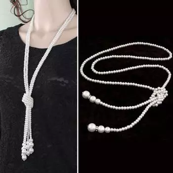 Модное ожерелье из искусственного жемчуга с длинной кисточкой и уютный наряд Single layer белый