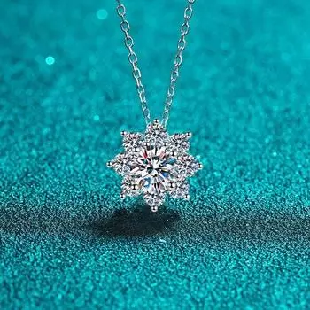 Модное ожерелье из муассанита для женщин, 1CT D, цвет VVS1, отличная огранка с круглым бриллиантом, подвеска в виде подсолнуха, ожерелье из серебра 925 пробы, ювелирные изделия 1ct moissanite