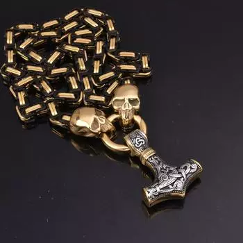 Модное ожерелье из нержавеющей стали с подвеской в виде громового молота викингов, ожерелье с головой призрака, черепа, мужские ювелирные изделия 40cm