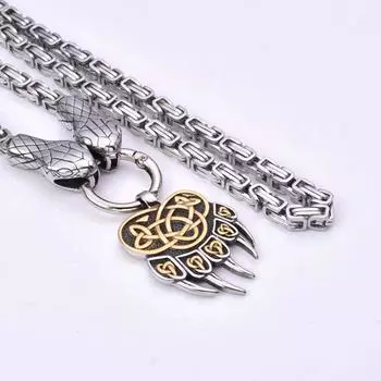 Модное ожерелье из скандинавской нержавеющей стали с подвеской в виде змеи, медведя, медведя, коготь, мужское путешествие 40