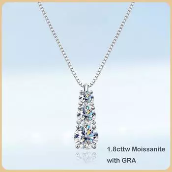 Модное ожерелье из стерлингового серебра 925 пробы с настоящим муассанитом 1,8 карата для женщин, юбилейное бриллиантовое ожерелье, ювелирные изделия Zircon
