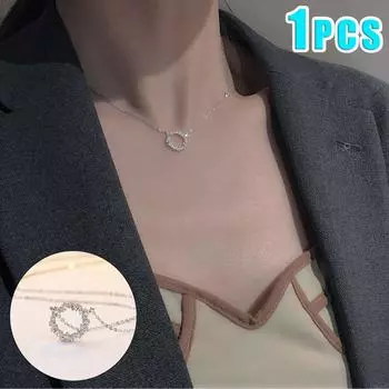 Модное ожерелье-круг с фианитом, простое стильное ожерелье-цепочка на ключицу для женщин, свадебные роскошные ювелирные изделия 1PCS серебряный