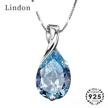 Модное ожерелье Lindon для женщин, ювелирные изделия, подвеска в форме капли воды, аквамарин, украшение на шею, помолвка синий