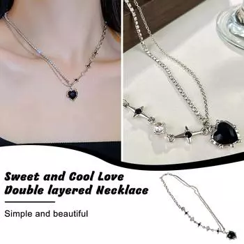 Модное Ожерелье. Милое и классное двухслойное ожерелье в форме сердца. Женское ожерелье в подарок One Size чёрный