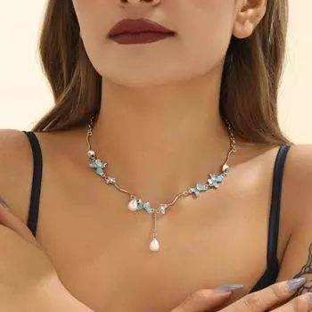 Модное ожерелье с бабочкой из кристаллов и циркония, жемчужное ожерелье с бахромой, темпераментное свадебное украшение, подарок