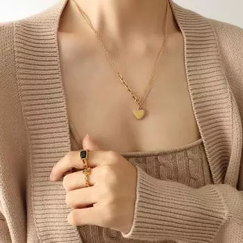 Модное ожерелье с цепочкой в виде персикового сердца, персонализированная универсальная цепочка на ключицу из титановой стали с покрытием из настоящего золота 18 карат P901