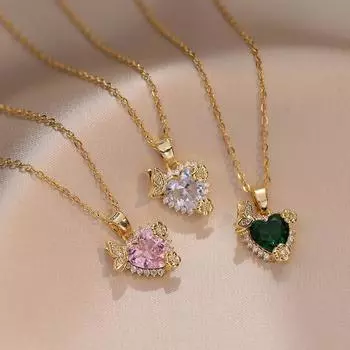 Модное ожерелье с цирконием в форме сердца для женщин, новинка 2023 года, модная цепочка из нержавеющей стали золотого цвета, ювелирные изделия, аксессуары для свадебной вечеринки