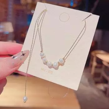 Модное ожерелье с кисточками из пресноводного жемчуга - высококачественная цепочка на ключицу из титановой стали для женщин x745 золотой