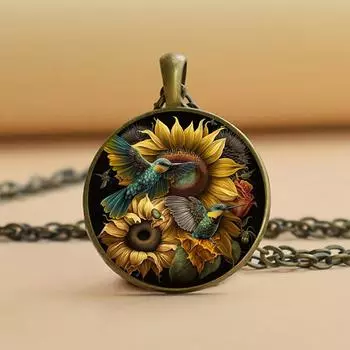 Модное ожерелье с колибри, кулон, ювелирные изделия, серебряный кулон с колибри, подсолнухом и бабочкой, цепочка