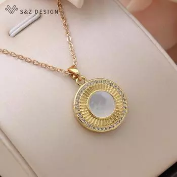 Модное ожерелье с круглой ракушкой и микро-воском, инкрустированное кубическим цирконием золотого цвета для женщин, элегантные классические ювелирные изделия