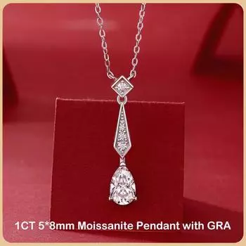 Модное ожерелье с кулоном из муассанита настоящего цвета D 1 карат для женщин, серебряное ожерелье S925 с каплей воды и бриллиантами на шею, ожерелья-цепочки 1ct